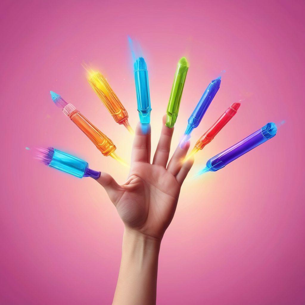 An open hand showcasing an array of colorful, futuristic super tools radiating light and energy, representing joy and innovation. The tools should appear advanced, with playful designs and vibrant colors, symbolizing creative solutions at one’s fingertips. The background is a soft gradient of pastel colors, conveying a sense of happiness and inspiration. super-realistic. vibrant colors. soft gradient background.